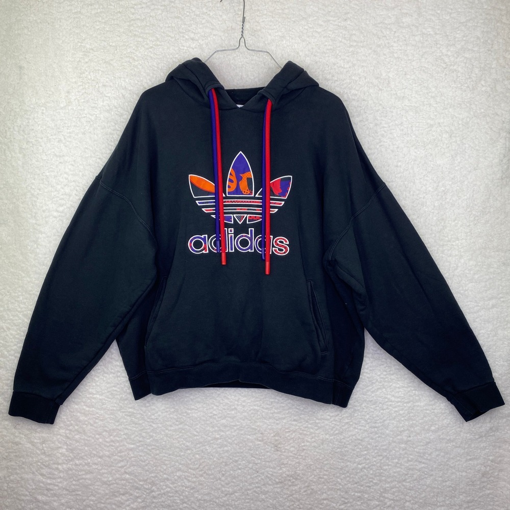 Adidas Originals Mens Black Trefoil Graphic Hoodie Multicolor Logo‎ Sweatshirt M
